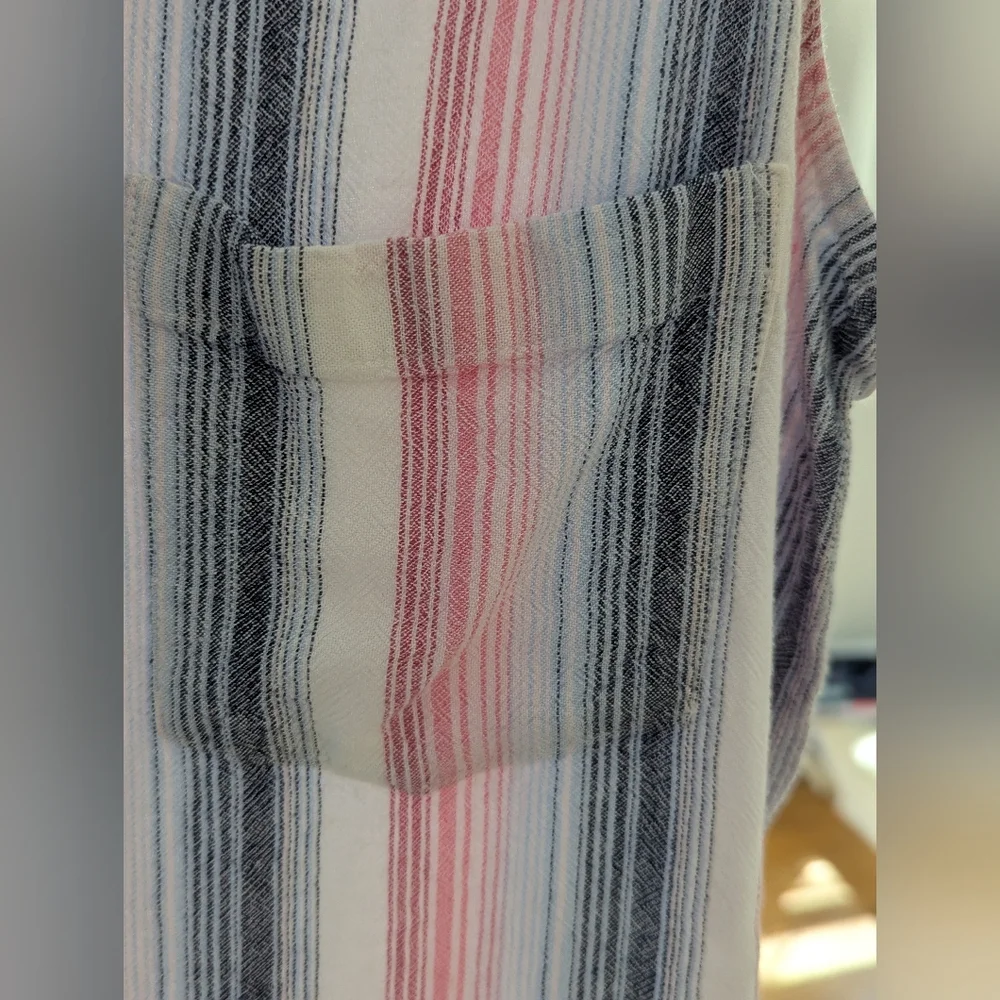 Cloth & Stone Pink White Blue Striped Sleeveless Button Down Fray Hem Dress Sz M - Picture 7 of 11